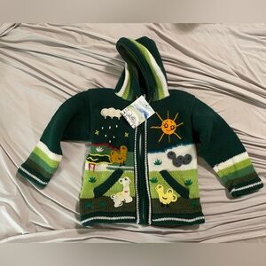 NEW WITH TAGS HANDMADE IRISH WOOL ZIP HOODED SWEATER FOR KIDS